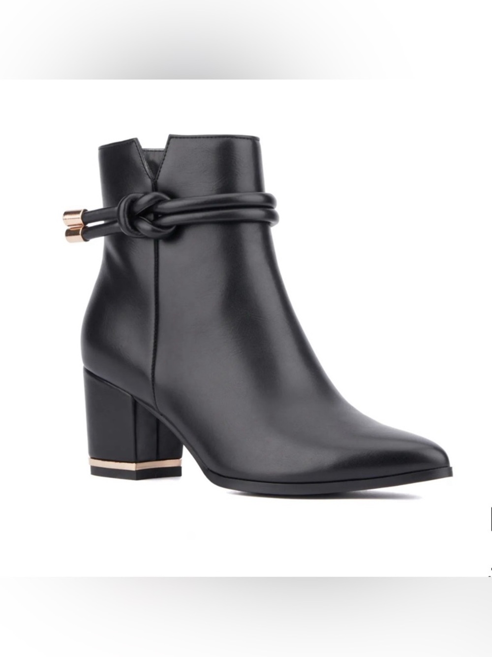 TORGEIS Talli Pointed Toe Block Heel Ankle Bootie Boots Gold Accents